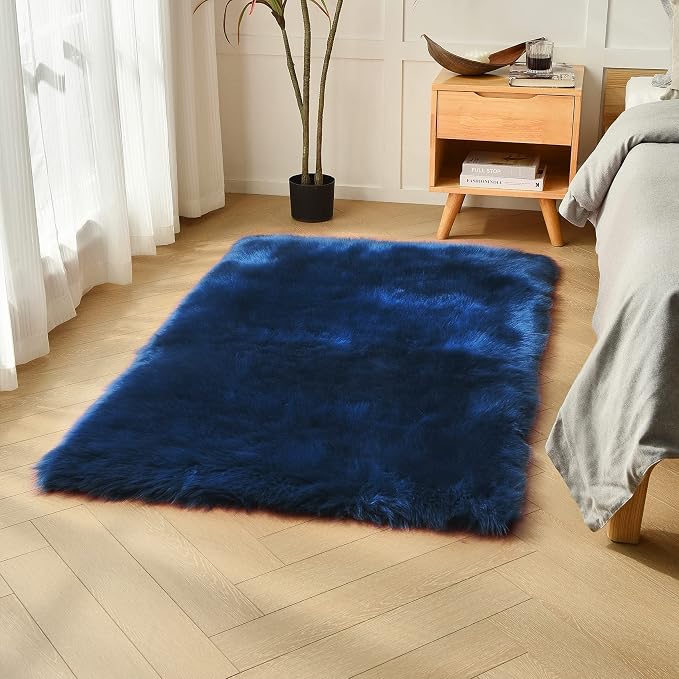 duduta Navy Blue Faux Sheepskin Fur Rug 3x5 ft, Fluffy Carpet Rug | Shag Fuzzy by duduta