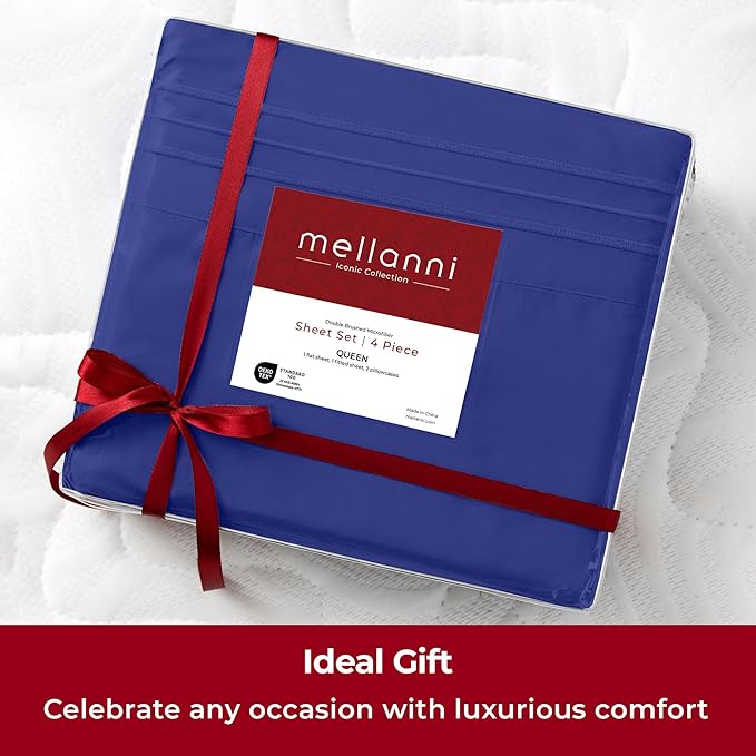 Mellanni Extra Deep California King Sheets - 4 PC Iconic Collection Bedding - Hotel Luxury, Ultra Soft, Cooling Bed Sheets - Wrinkle, Fade, Stain Resistant (Cal King, Royal Blue)