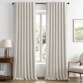 MIULEE 100% Blackout Linen Curtains 42 x 96 Inch Cream White 2 Panels | Thermal by MIULEE