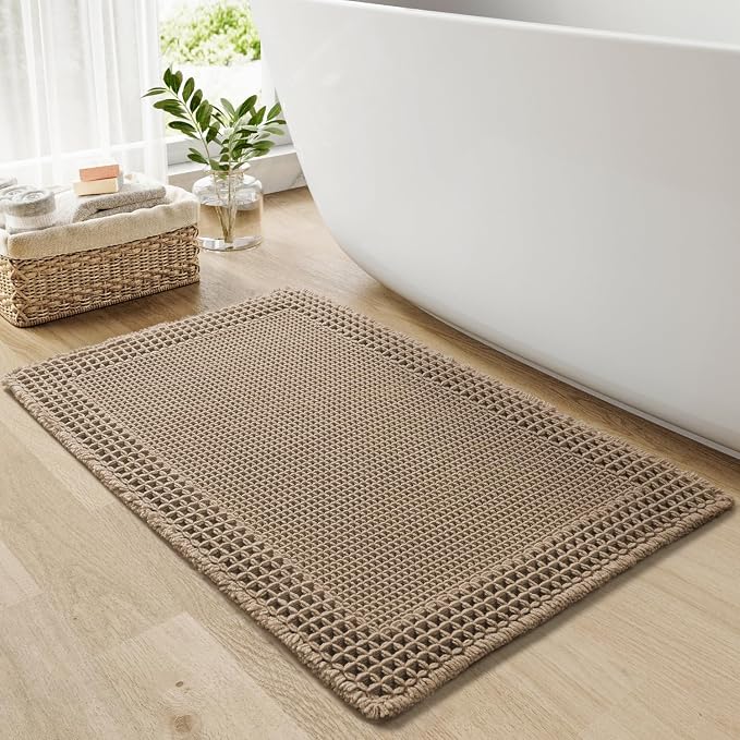 RESARE Waffle Bath Mat for Bathroom, Non Slip Bathroom Rugs 18"x30" Brown | by Resare