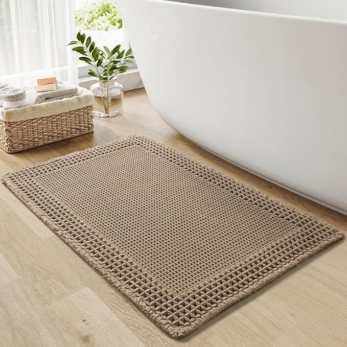 RESARE Waffle Bath Mat for Bathroom, Non Slip Bathroom Rugs 24"x36" Brown | by Resare