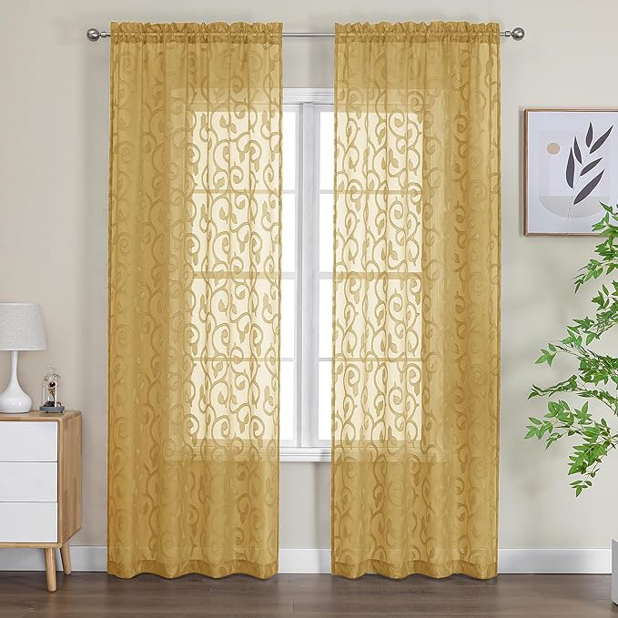 Furman Gold Sheer Curtains 96 inches Extra Long by OWENIE