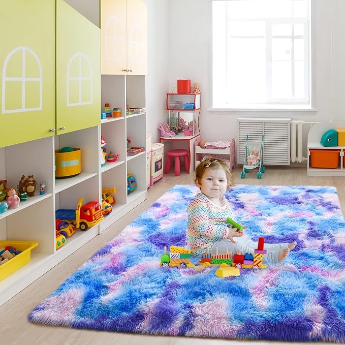 Noahas 6x9 Large Tie-Dyed Blue Purple Pink Fluffy Area Rug Non-Slip - Image 8