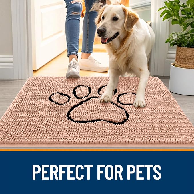OLANLY Dog Door Mat for Muddy Paws 30x20, Paw Print Design Chenille Mud Mat | - Image 6