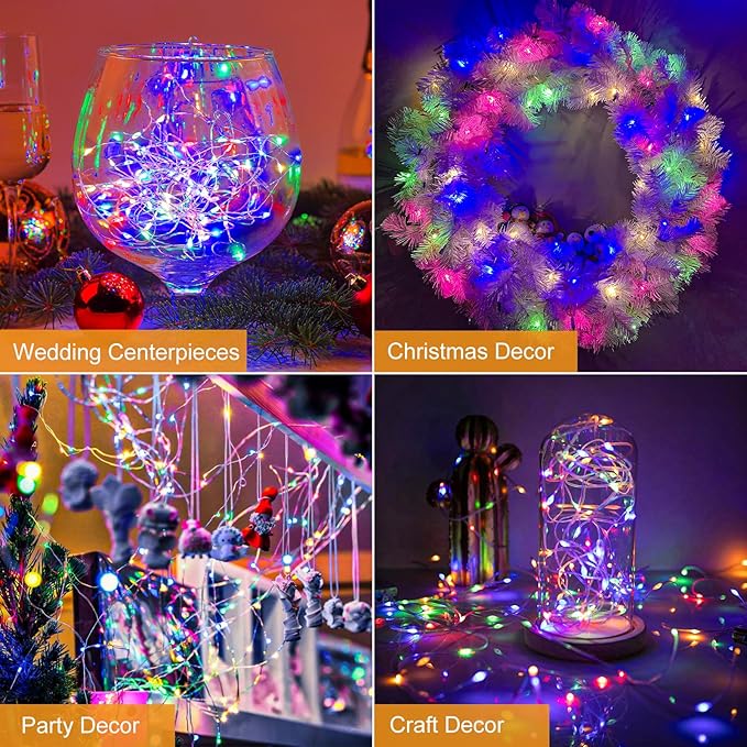btfarm 6 Pack Fairy Lights Battery Operated [3 Modes], 7ft 20 Led Twinkle Lights String Lights Waterproof Bulk Small Mini Silver Wire for Mason Jars Vases Wedding Table Centerpiece, Multicolor