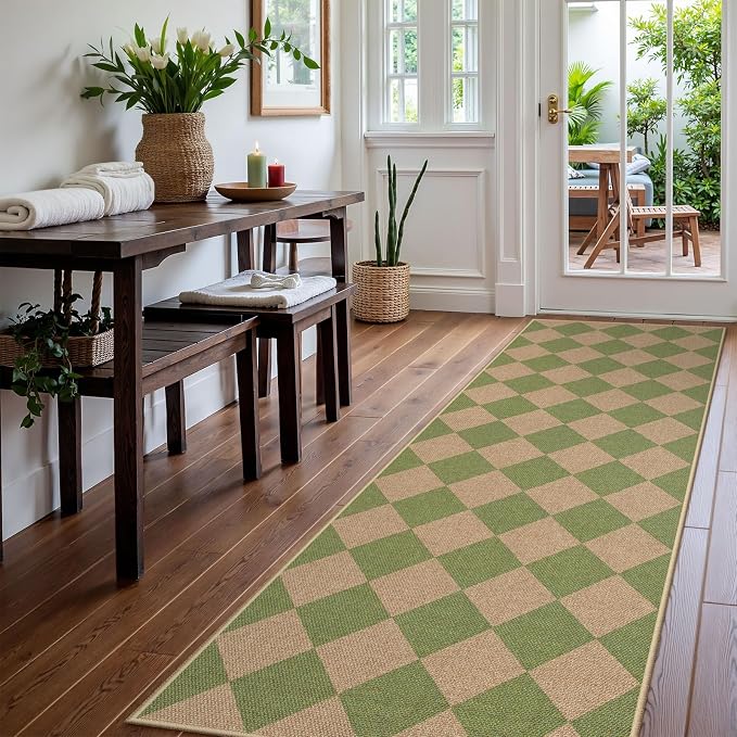 Lahome Checkered Easy Jute Hallway Runner Rug, 2x8 Outdoor Rugs Washable | - Image 3