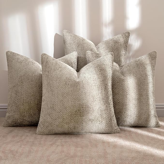 MIULEE Soft Decorative Chenille Pillow Covers Khaki 18x18 Pack of 4 | Modern - Image 2