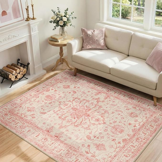RELEANY Washable Area Rug, Water Repellent, Pet Friendly, Vintage Floral Boho - Image 2