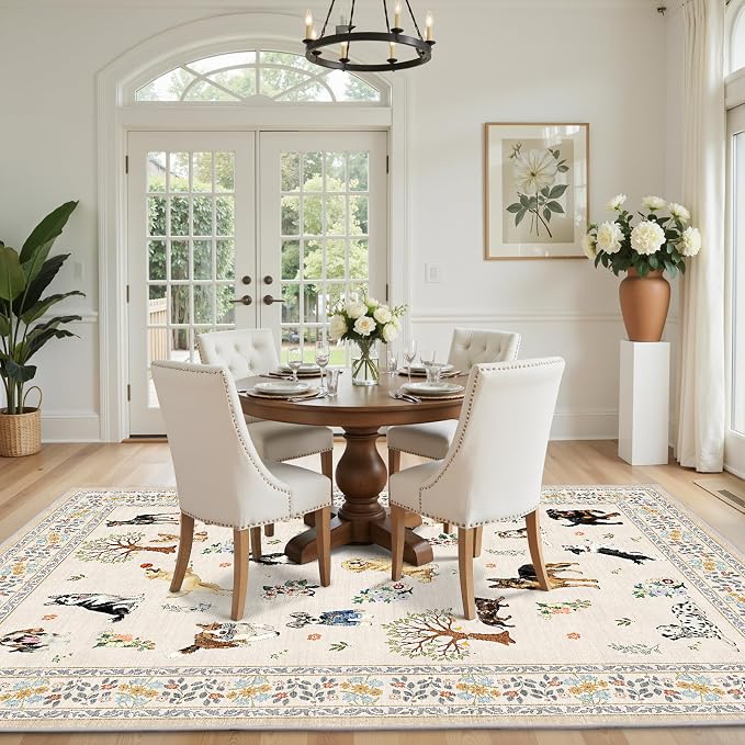 Beige Area Rug 8x10 for Living Room Bedroom | Stain Resistant; Soft; Non - Image 5