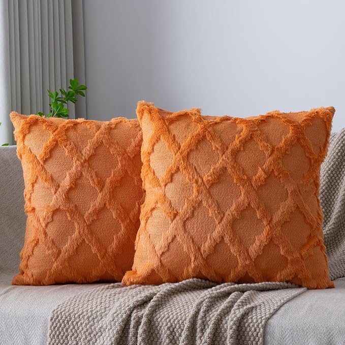 Set of 2 Soft Moroccan Throw Pillow Covers 18x18 Inch Plush Boho Decorative by Cozoomy
