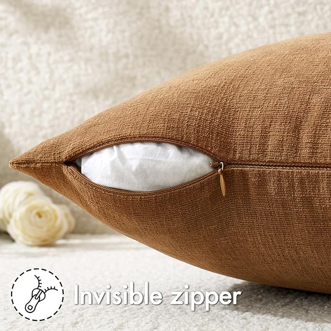 MIULEE Bronze Chenille Couch Throw Pillow Covers, 20x20 | Set of 2, Farmhouse - Image 3