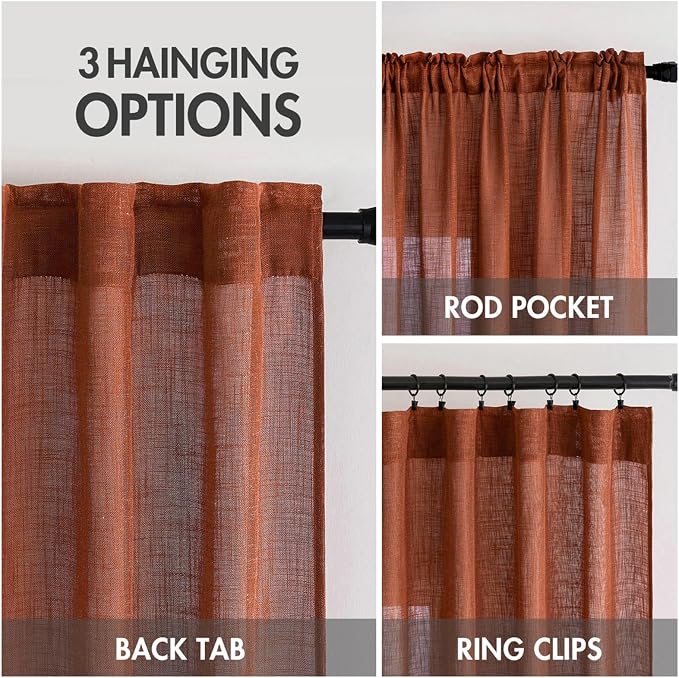 MIULEE Burnt Orange Fall Linen Curtains 42x84 Inch 2 Panels - Image 3