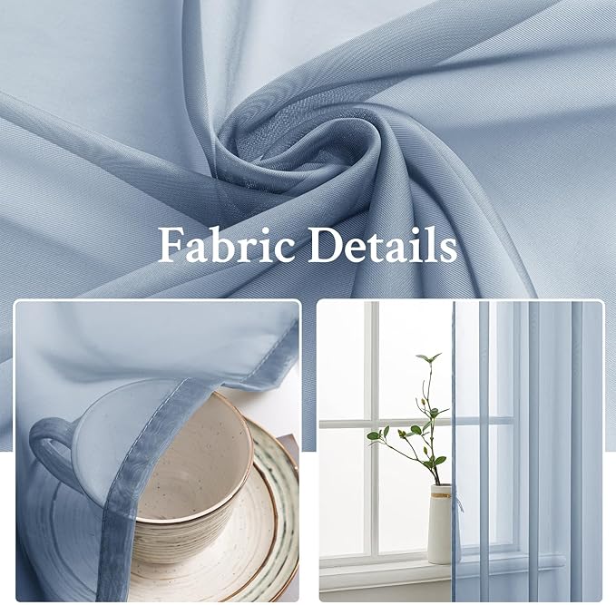 MIULEE Dusty Blue Sheer Curtains 84 Inches Long 2 Panels, 54 X 84 Inches | - Image 3