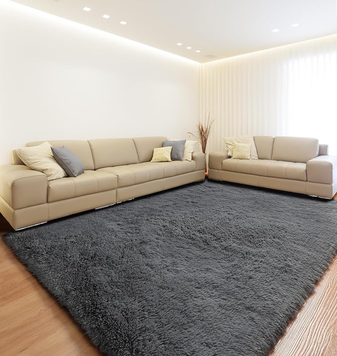Grey Area Rugs 9x12 Living Room, Soft Plush Thick Shaggy Big Floor Carpet - Image 5