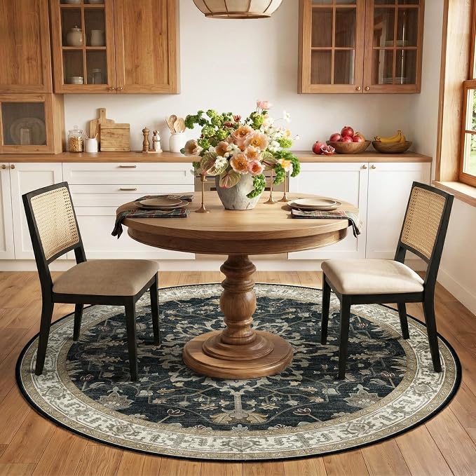 RELEANY Washable Area Rug, Round 6ft, Water Repellent, Pet Friendly, Vintage - Image 3