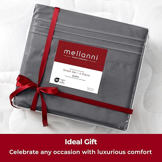 Mellanni Extra Deep King Sheets - 4 PC Iconic Collection Bedding - Hotel Luxury, Ultra Soft, Cooling Bed Sheets - Wrinkle, Fade, Stain Resistant (King, Gray)