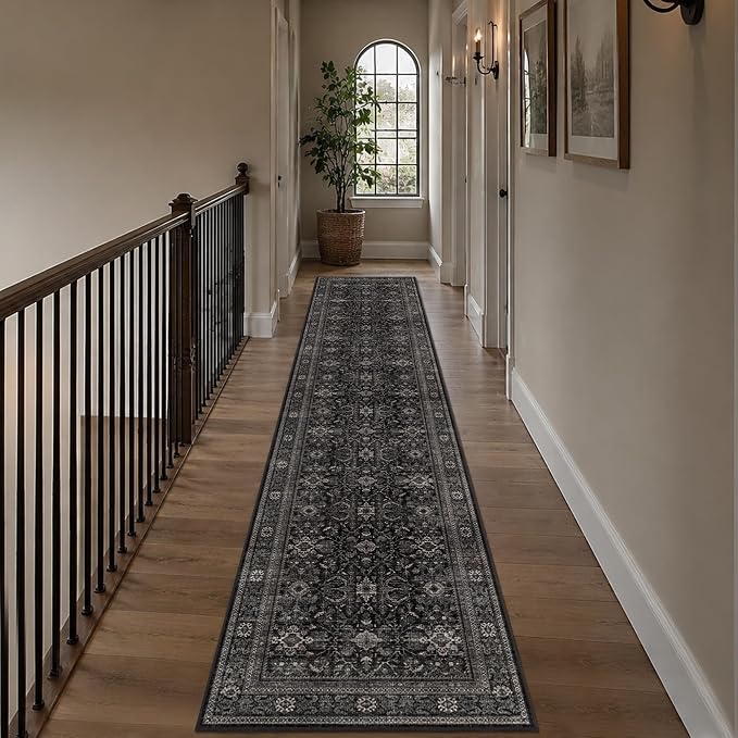 Schweek 2.6x10 Kitchen Runner Rug Washable Non Slip Hallway Runners Black | by Schweek