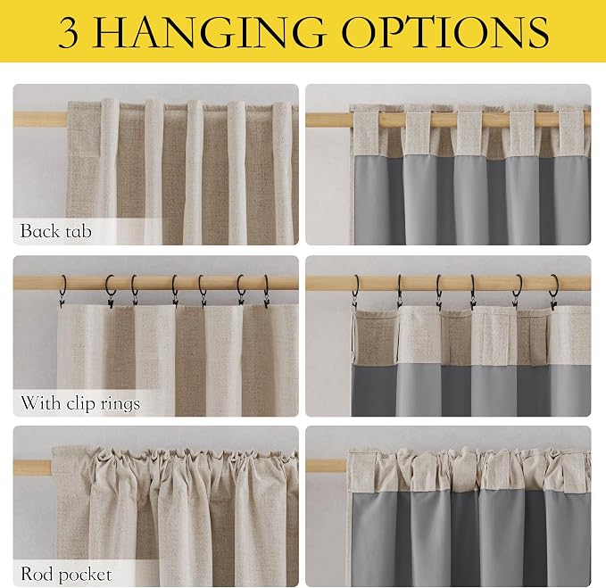 NICETOWN Natural Thick Linen Blend 100% Blackout Curtains - Image 3