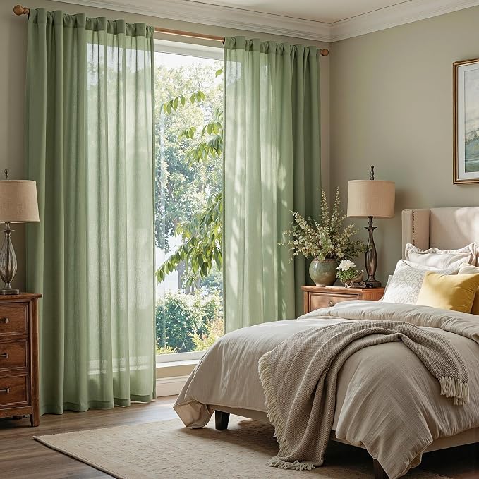 MYSKY HOME Sage Green Curtains for Beroom Liivng Room 84 Inch Length 2 Panels - Image 2