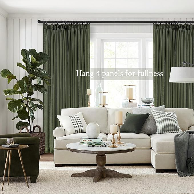 Olive Green Linen Semi Sheer Curtains 86 Inches Long, Spring Boho Natural - Image 6