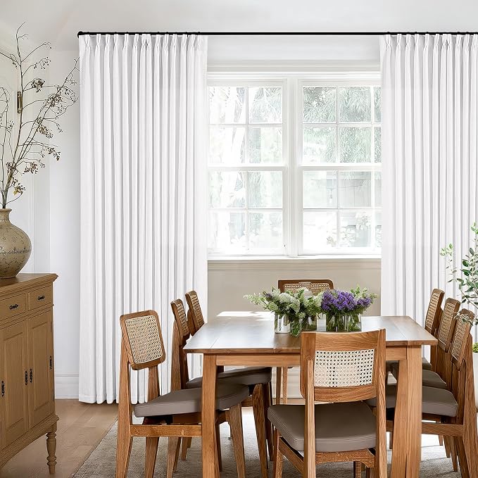 Pleated Linen Snow White Curtains 96 Inches Long 2 Panels Set | Neutral - Image 6
