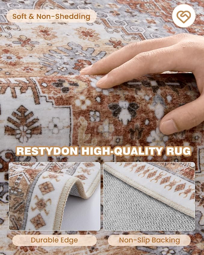 6x9 Area Rugs for Living Room Vintage Washable Rug, Non-Slip Backing Large Area - Image 7