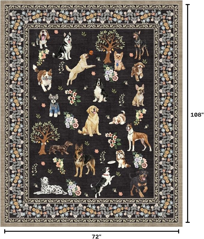 Black Floral Area Rug 6x9 for Living Room Bedroom | Ultra-Thin; Easy Clean; Non - Image 2