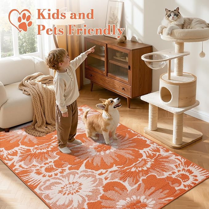 Findosom Fall Washable Runner Rug 2x3, Non Slip High-Low Textured Floral Small - Image 4