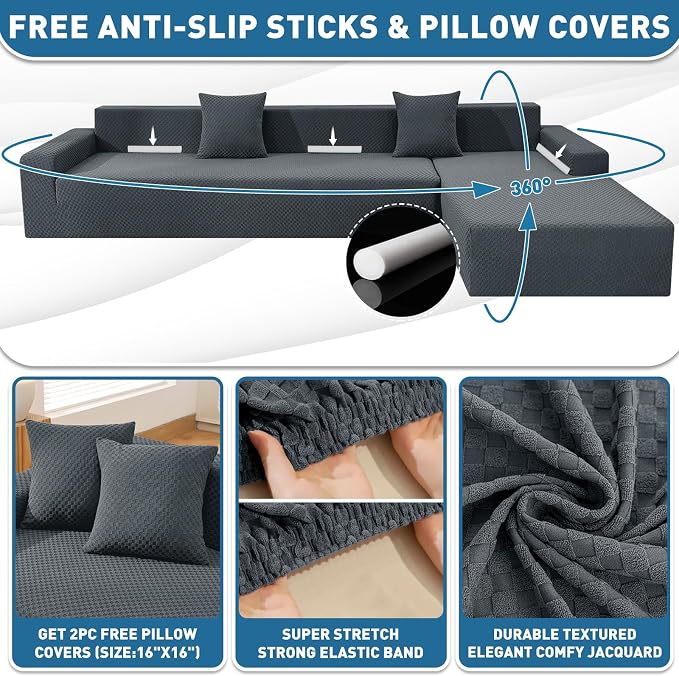 ZNSAYOTX Sectional Couch Covers, Stretch Jacquard Slipcovers - Image 3