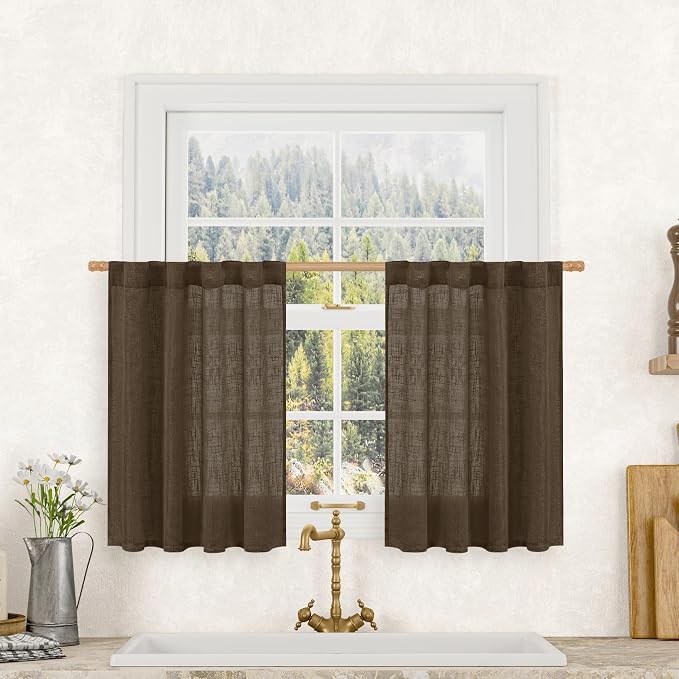 36 Inch Length Linen Semi Sheer Curtains by LAMIT