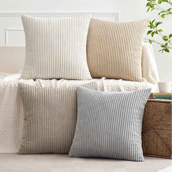 MIULEE Soft Corduroy Decorative Throw Pillow Covers Neutral Tan 18x18 | Set of 4 - Image 2