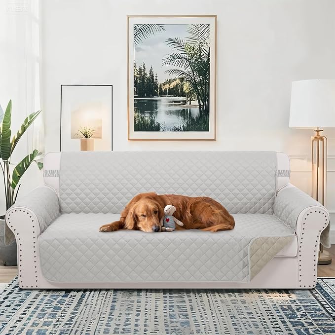 Reversible Couch Cover for 3 Cushion, Light Grey/Beige | Couch Cover for Sofa - Image 2