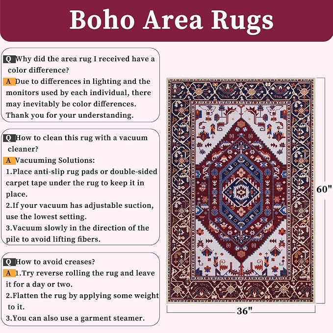 SERISSA 3x5 Washable Non Slip Boho Area Rug - Image 2