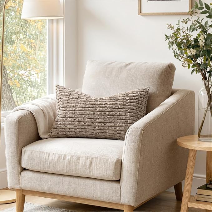 MIULEE Lumbar Corduroy Decorative Throw Pillow Covers 24x12 Light Brown | Pack - Image 2