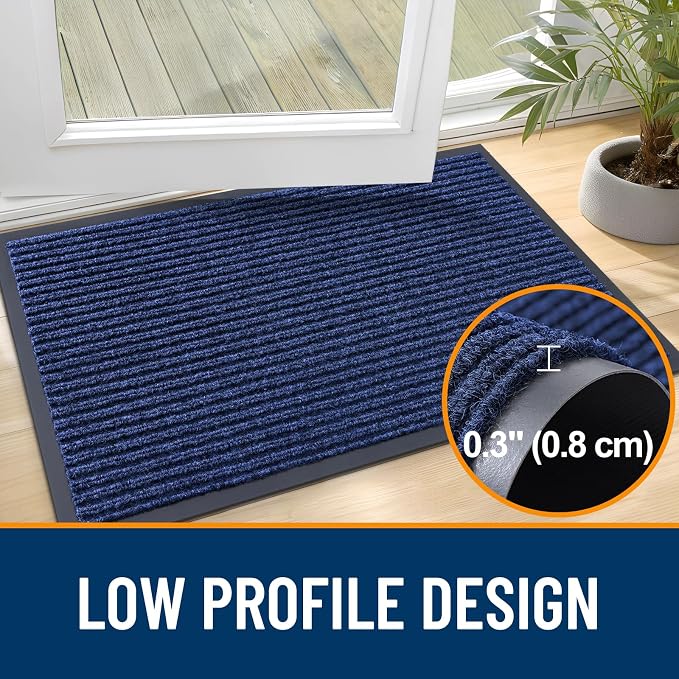 OLANLY Front Door Mat 35x23, Waterproof Heavy-Duty Indoor Outdoor Doormat | Blue - Image 4