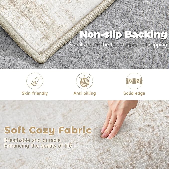 6x9 Area Rugs Washable Rug: Abstract Neutral Rugs Modern Non Slip Area Rug - Image 3