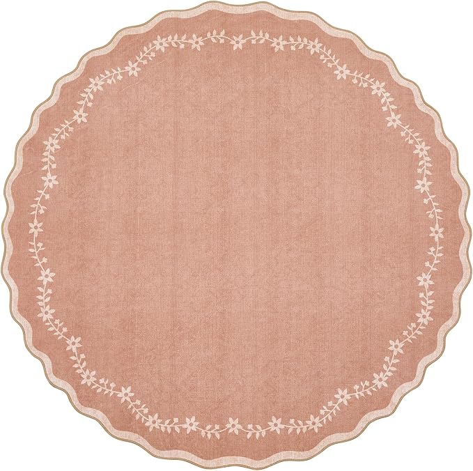 GarveeHome Round Area Rug 5ft Scalloped Washable Circle Rug by GarveeHome