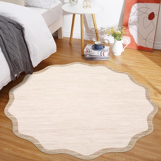 GarveeHome Scalloped Round Area Rugs 4ft Washable Small Non-Slip | Soft Boho - Image 3