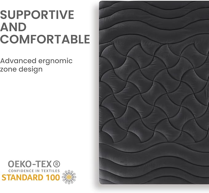 SLEEP ZONE Cooling Queen Mattress Topper, Premium Zoned Cool Mattress Pad Cover, Padded Mattress Protector Breathable Washable, Deep Pocket 8-21" (Black, Queen)