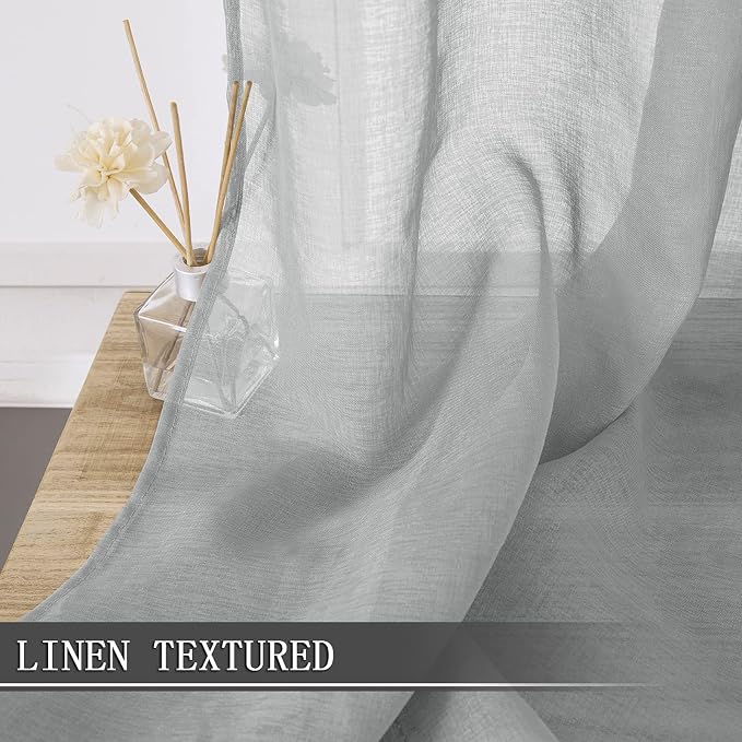 Tollpiz Short Sheer Curtains Living Room Linen Textured Curtain Sheers Light - Image 2