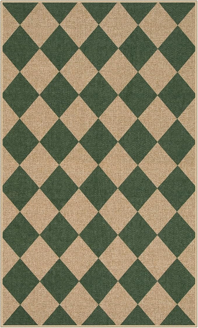 Lahome Checkered Easy Jute 3x5 Outdoor Patio Rug, Washable Rugs Green | Front - Image 8