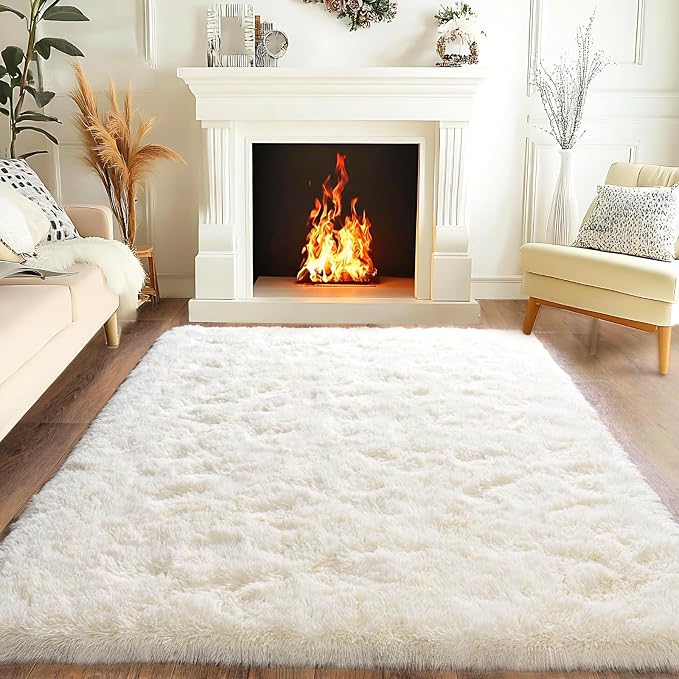 Pionblank Fluffy Area Rug for Bedroom 5x7, Plush Non Slip Rugs, Cream White | by PIONBLANK