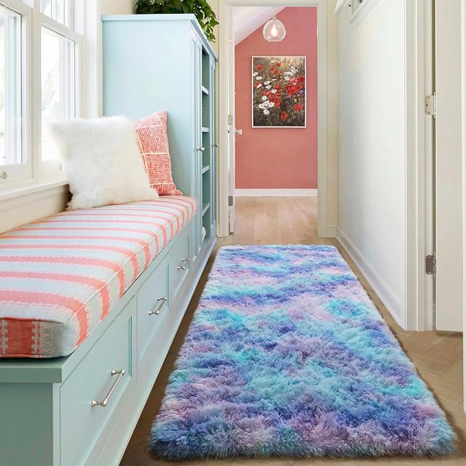 Rainbow Runner Rugs for Girls Bedroom Living Room, Fluffy 2x6 Soft Area Rug | - Image 7