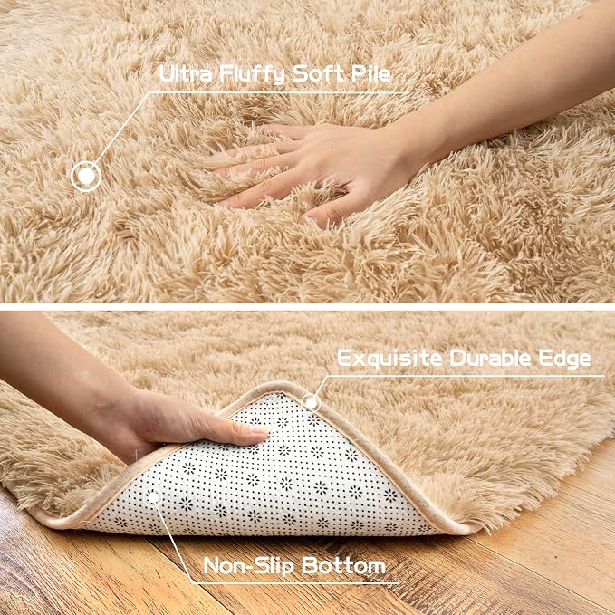 Pionblank Fluffy Small Rug for Bedroom 2x3 Feet, Shag Soft Area Rug, Camel | - Image 7