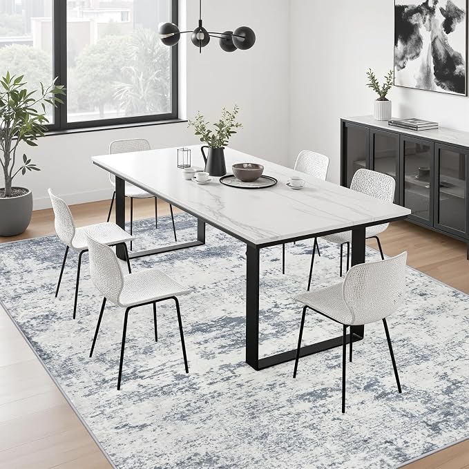 9x12 Area Rug Living Room: Modern Washable Soft Carpet Blue Grey | - Image 4