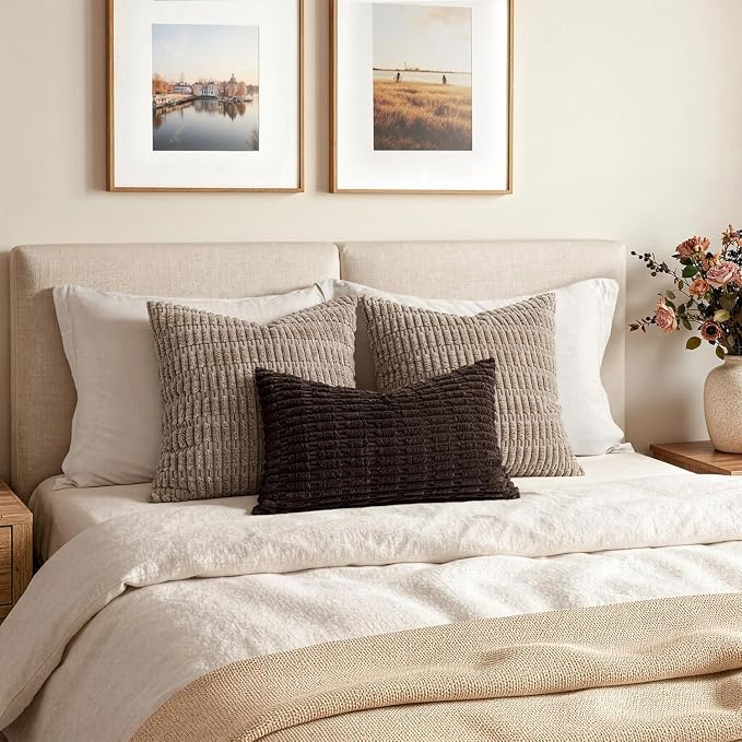 MIULEE Lumbar Corduroy Decorative Throw Pillow Covers 12x20 Dark Brown | Pack - Image 4