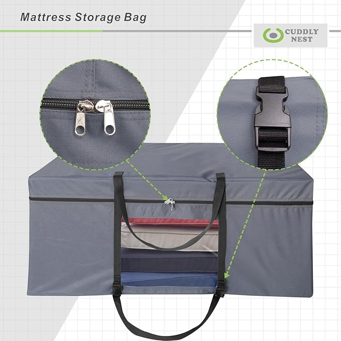 Cuddly Nest Folding Mattress Storage Bag - Heavy Duty Carry Case for Tri-Fold Guest Bed (Fits 6" Twin & Twin XL Mattress,Grey)