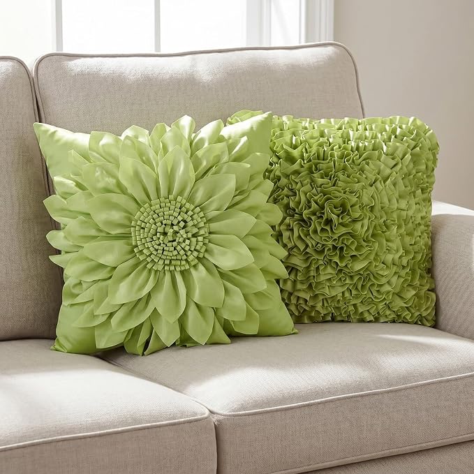 Sage Green Accent Flower Decorative Throw Pillow Covers - Image 3