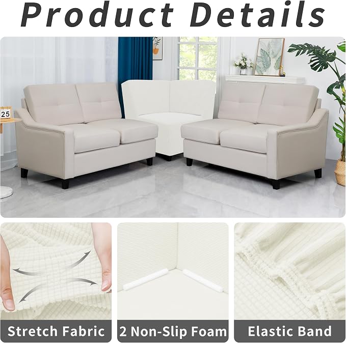 Easy-Going Stretch Soft Sectional Corner Sofa Couch Slipcover Cream | 1-Piece - Image 4
