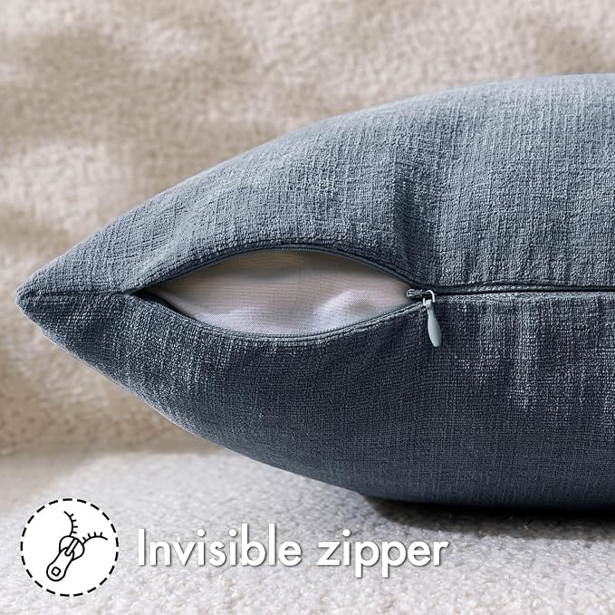 MIULEE Dark Grey Blue Chenille Couch Throw Pillow Covers, 18x18 | Set of 2 - Image 5